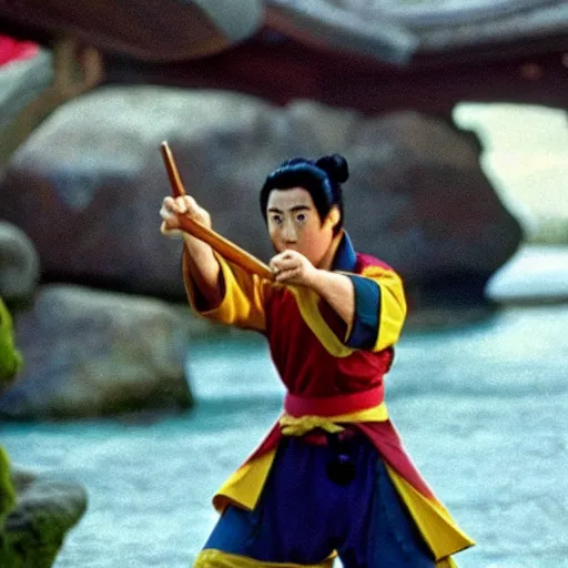 Prompt: still of xavi hernandez in mulan ( 1 9 9 8 )