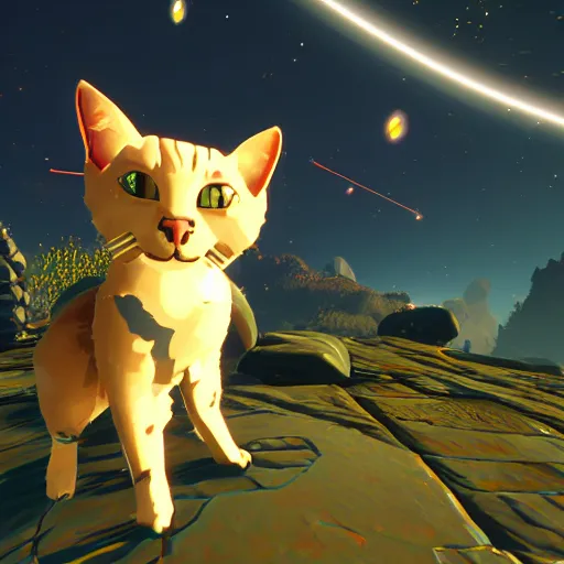 Prompt: a cat in the game no man's sky