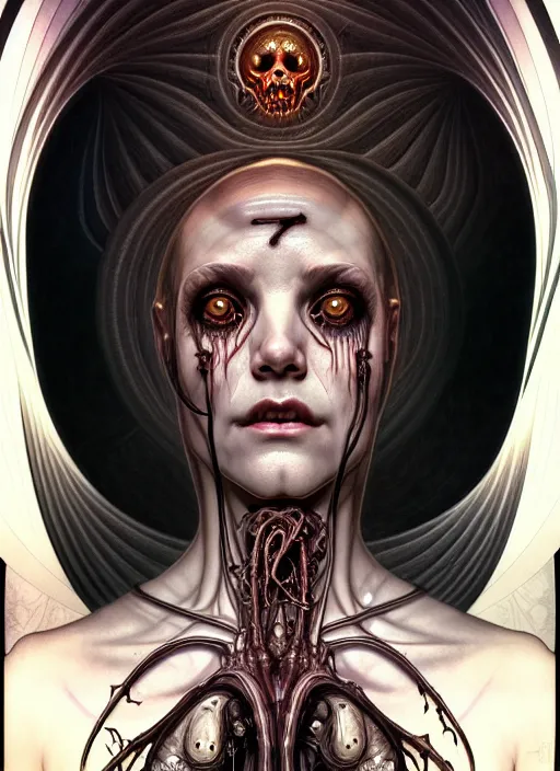 Image similar to symmetry!! portrait of grotesque and gruesome female, cosmic horror, lovecraftian horror, intricate, horror!! highly detailed, digital painting, artstation, giger concept art, smooth, sharp focus, illustration, art by artgerm and greg rutkowski and alphonse mucha and junji ito, 8 k