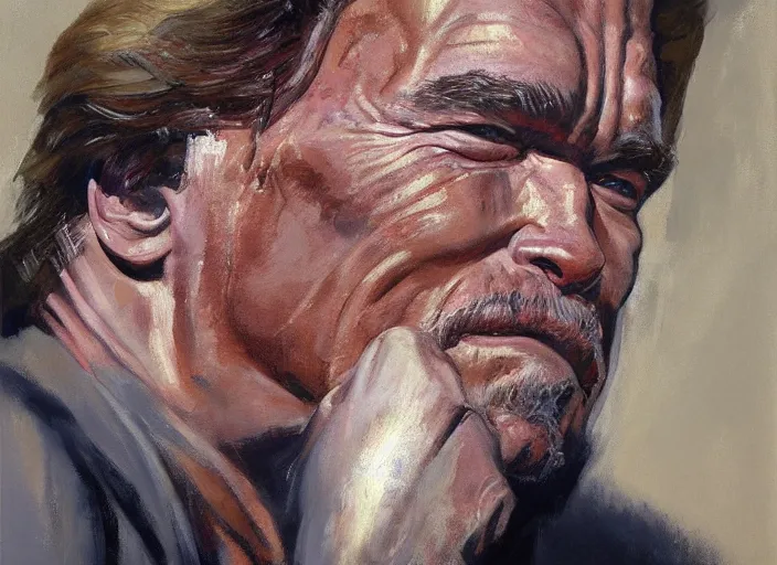 Image similar to a highly detailed beautiful portrait of arnold schwarzenegger, by gregory manchess, james gurney, james jean