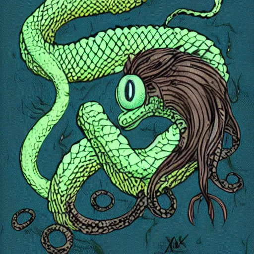 Image similar to snake monster covered in hair