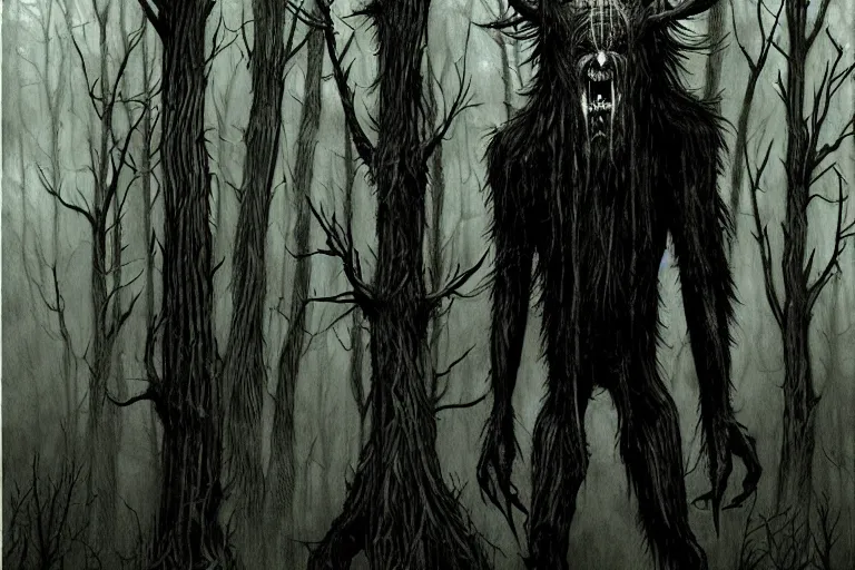 Image similar to mad wendigo in grim forest artwork by ben templesmith