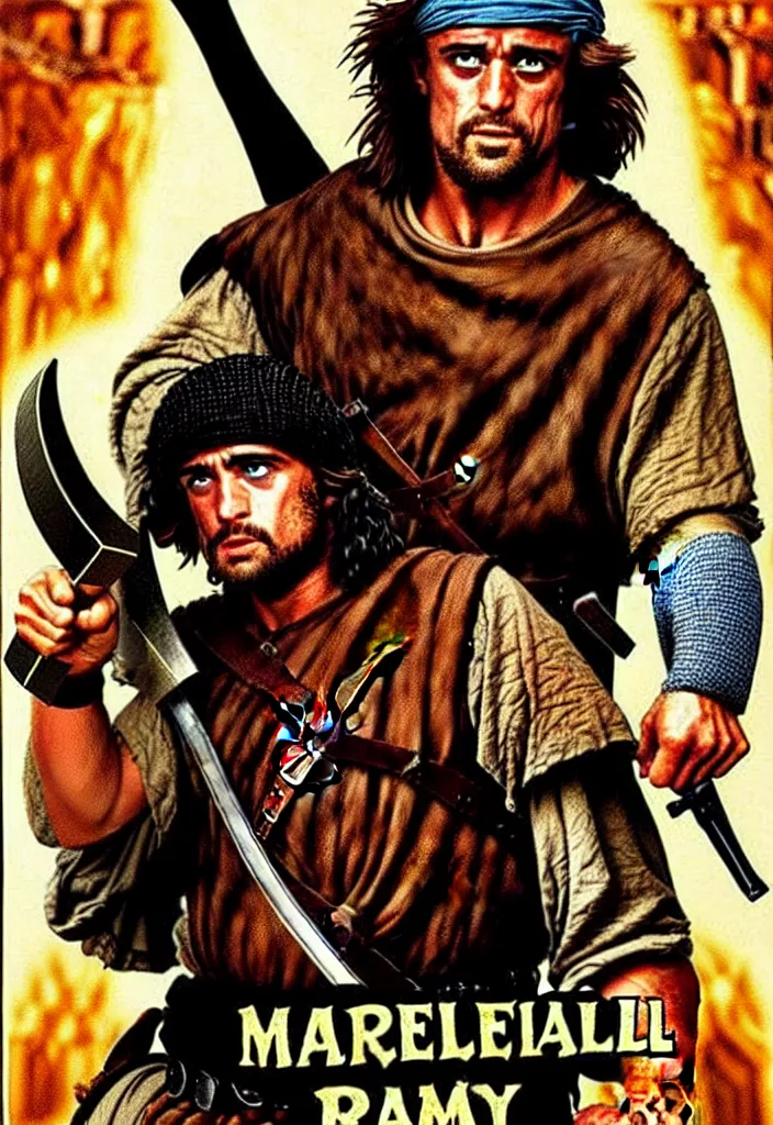 Image similar to medieval rambo - movie poster, 1 9 9 1, hq print