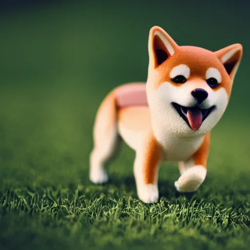 Image similar to close up photo of a tiny shiba inu riding a paper plane, cinematic, shallow dof, 3 5 mm, 4 k, macro