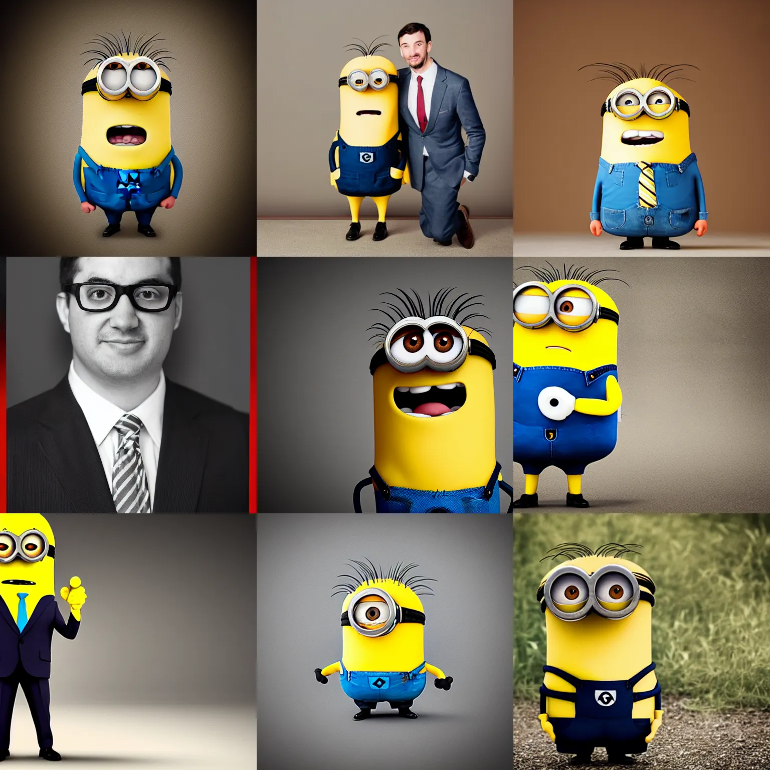 Prompt: professional portrait of a minion wearing a suit