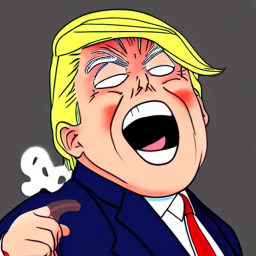 Image similar to anime drawing of Donald trump, thicc, laughing