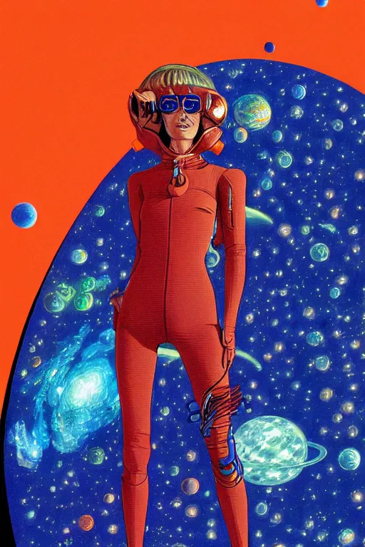 Prompt: cyber portrait fashion model in space artwork by jean giraud