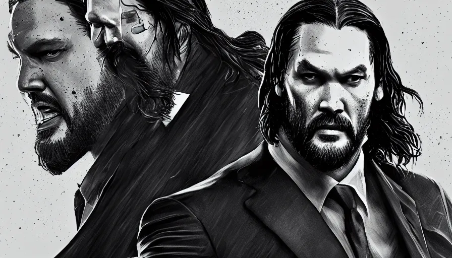 Prompt: Jason Momoa is John Wick, hyperdetailed, artstation, cgsociety, 8k