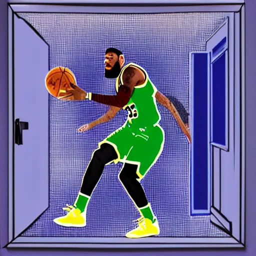 Prompt: lebron james trapped inside of windows 9 5