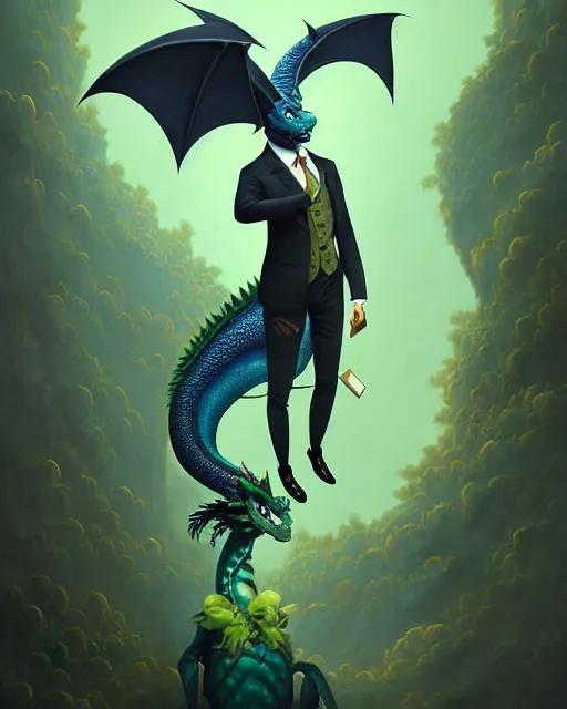 Image similar to anthropomorphic art of a businessman dragon, green dragon, portrait, victorian inspired clothing by artgerm, victo ngai, ryohei hase, artstation. fractal papers and books. highly detailed digital painting, smooth, global illumination, fantasy art by greg rutkowsky, karl spitzweg