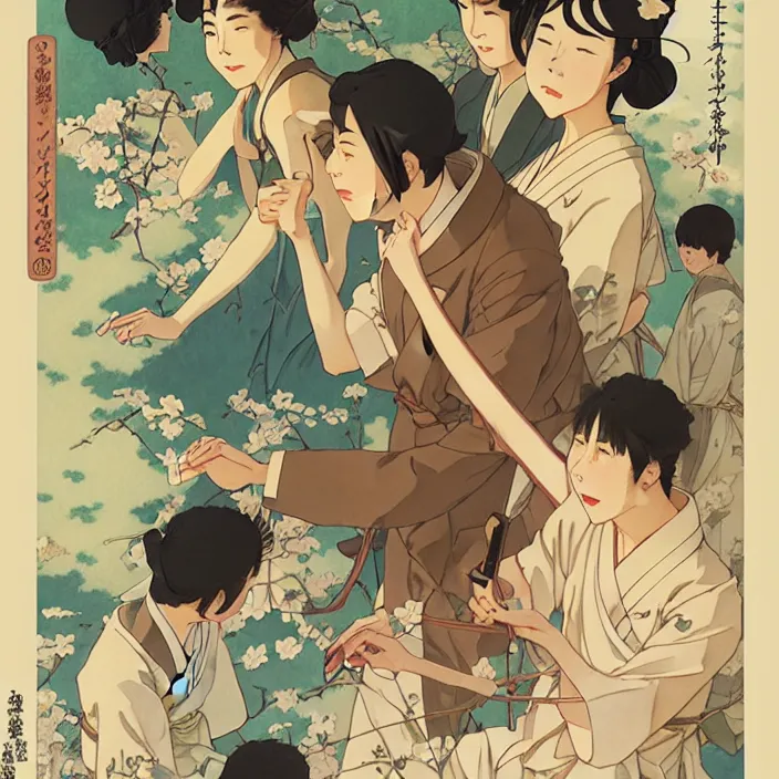 Image similar to japanese city, spring, in the style of studio ghibli, j. c. leyendecker, greg rutkowski, artem