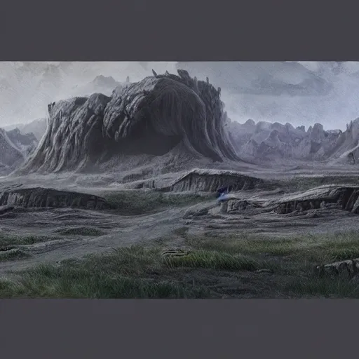 Prompt: matte painting of alien landscape