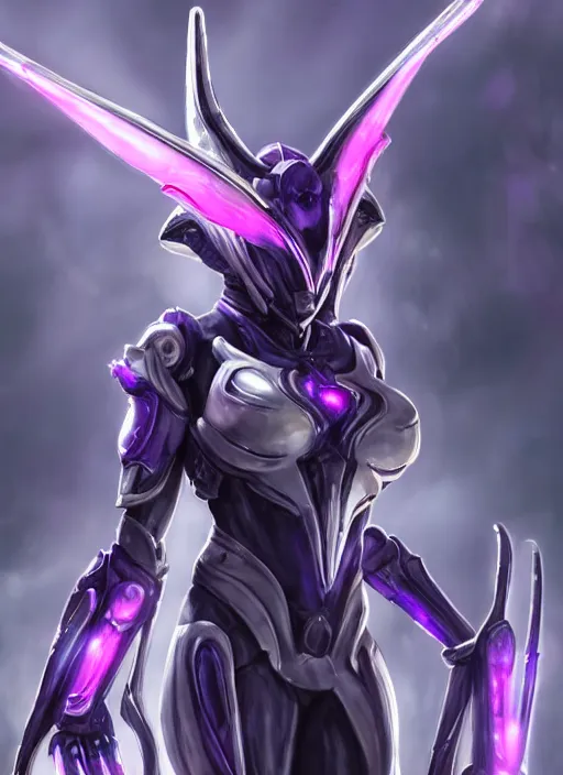 Image similar to cinematic close shot, galactic sized goddess, proportional stunning beautiful hot female warframe, sleek mecha female dragon head, metal ears, led purple eyes, smooth fuschia skin, sleek silver armor, floating in space, holding a galaxy, epic proportions, epic size, epic scale, furry art, dragon art, giantess art, warframe fanart, furaffinity, octane