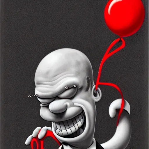 Image similar to surrealism grunge cartoon portrait sketch of homer simpson with a wide smile and a red balloon by - michael karcz, loony toons style, the conjuring style, horror theme, detailed, elegant, intricate