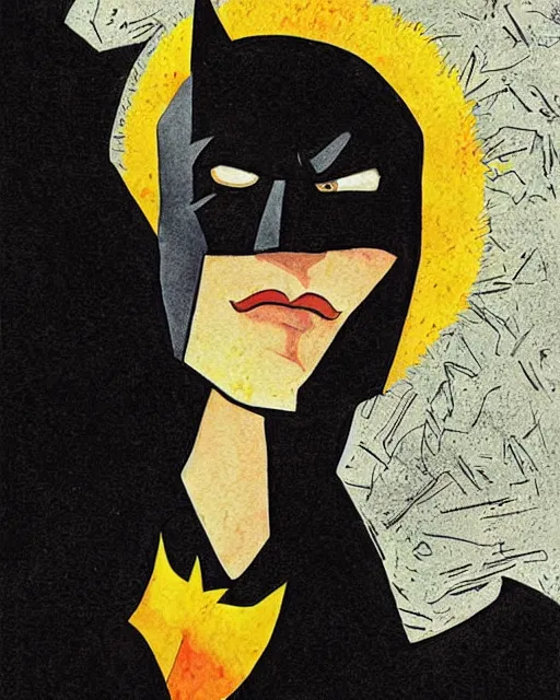 Image similar to portrait of batman, illustration, art by neil gaiman