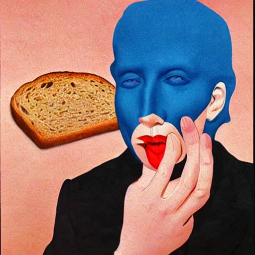 Prompt: marilyn manson eating toast, highly detailed, artstation, in the style of moebius, jugendstil and classic japanese print, art by rene magritte and jean delville