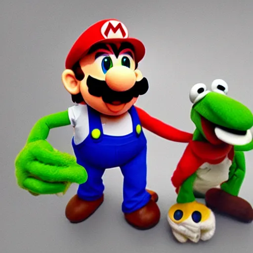 Image similar to A still of Mario and Luigi as muppets, photo real, photographic, photograph, artstation, trending, award winning, epic lighting, featured