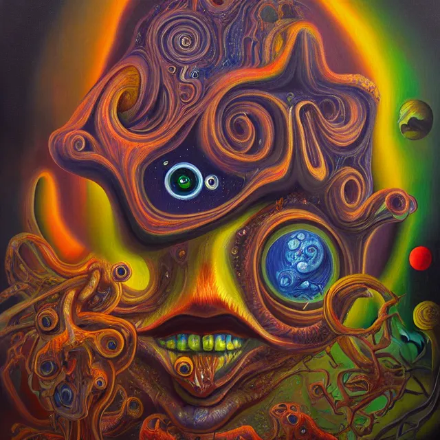 Image similar to an oil on canvas portrait painting of an acid trip, polycount, surrealism, surrealist, lovecraftian, cosmic horror, high detail