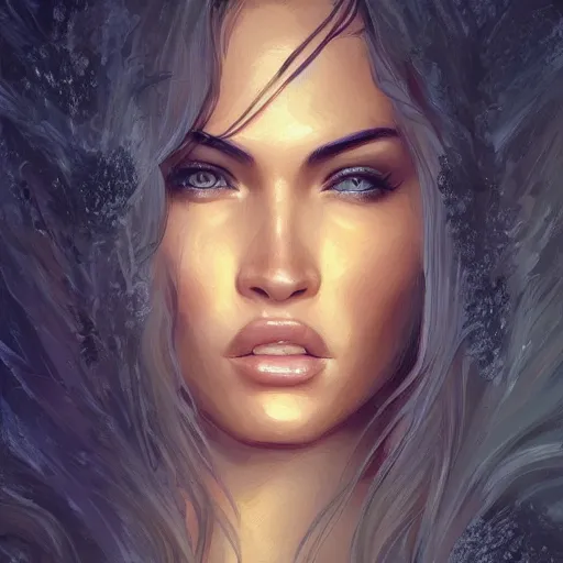 Image similar to a humanoid fox with a face inspired by megan fox, intricate, elegant, highly detailed, digital painting, artstation, glamor pose, concept art, smooth, sharp focus, illustration, art by artgerm and greg rutkowski, artey freytag