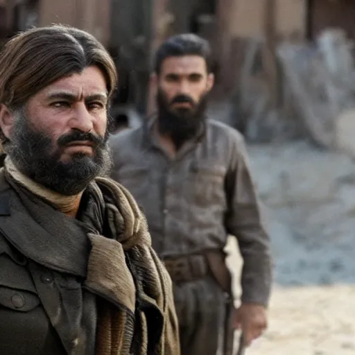 Image similar to kurdish communist in a movie directed by christopher nolan, movie still frame, promotional image, imax 7 0 mm footage