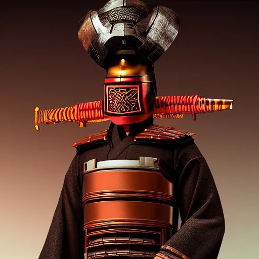 Prompt: a powerful japanese samurai wearing a kabuto, detailed face, highly detailed, face symmetry, character concept portrait by moebius and laurie greasley, colorful, profile picture, 8 k, cinematic color grading