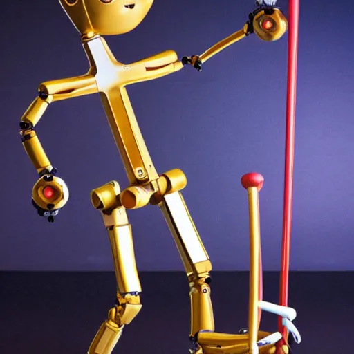 Prompt: weird humanoid robot juggling 5 clubs, glamour shot