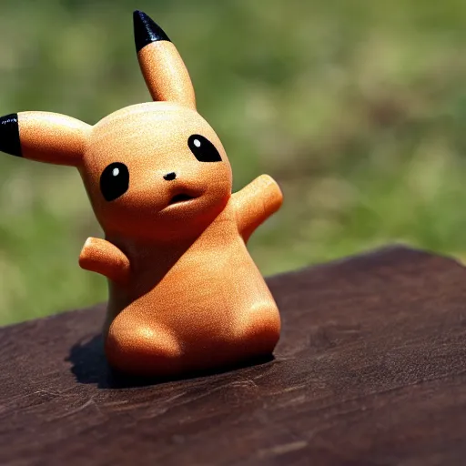 Prompt: a cherry-wood pikachu