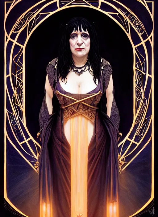 Image similar to lydia lunch as a medieval witch, symmetry!! portrait of seinfeld, glowing lights!! intricate, elegant, highly detailed, digital painting, artstation, concept art, smooth, sharp focus, illustration, art by artgerm and greg rutkowski and alphonse mucha