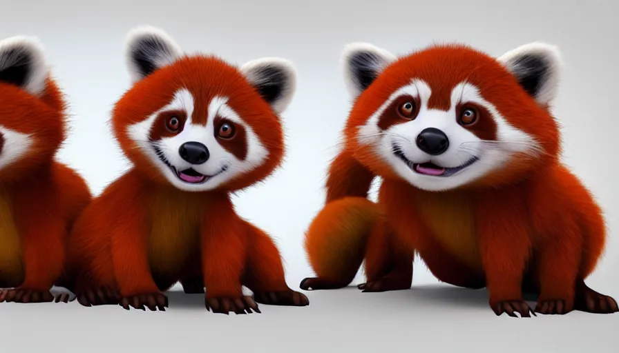 Prompt: very very very cute red pandas by Max Kostenko and Bobby Chiu, disney, pixar, MPC, Framestore, character design for animation, uplight, a lineup of characters, big disney eyes, symmetrical eyes, cuteness, 3d render, octane rendered, rendered by maya and houdini, highly detailed, unreal engine, Trending on Artstation, octane render, 4k, 8k, HD, oil on Canvas by Elena Zhurikhina and Goro Fujita and Charlie Bowater