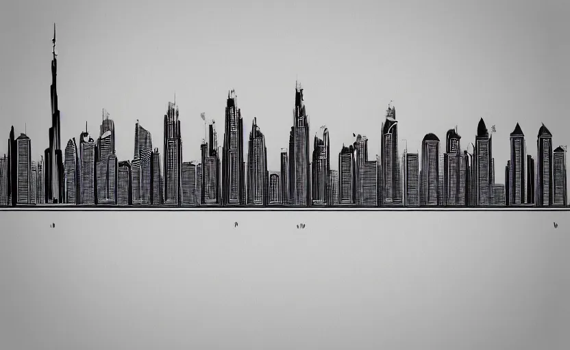 Image similar to minimalist outline drawing of dubai skyline on canvas