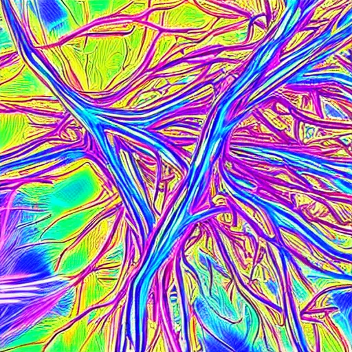 Prompt: synapses of a brain, colorful, trippy, highly detailed