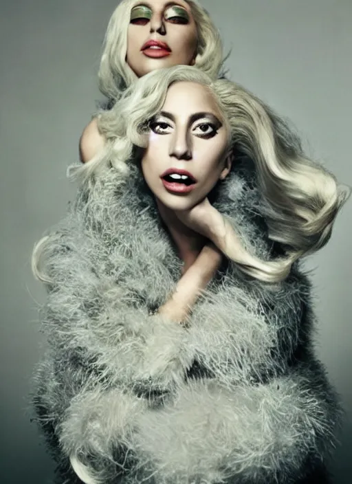 Image similar to lady gaga photoshoot for vogue magazine, couture fashion, shot by annie leibovitz