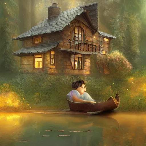 Image similar to brother grimms fairytale lakehouse rabbit digital art, irina french, heraldo ortega, mandy jurgens trending on artsation golden ratio 8 k 1 5 0 mpx