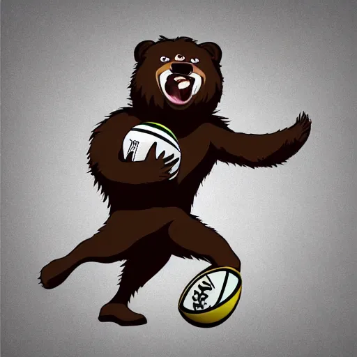 Image similar to A team mascot bear kicking a rugby ball, fierce, angry, hairy, vector, vectorised, professional graphic design, NBA logo