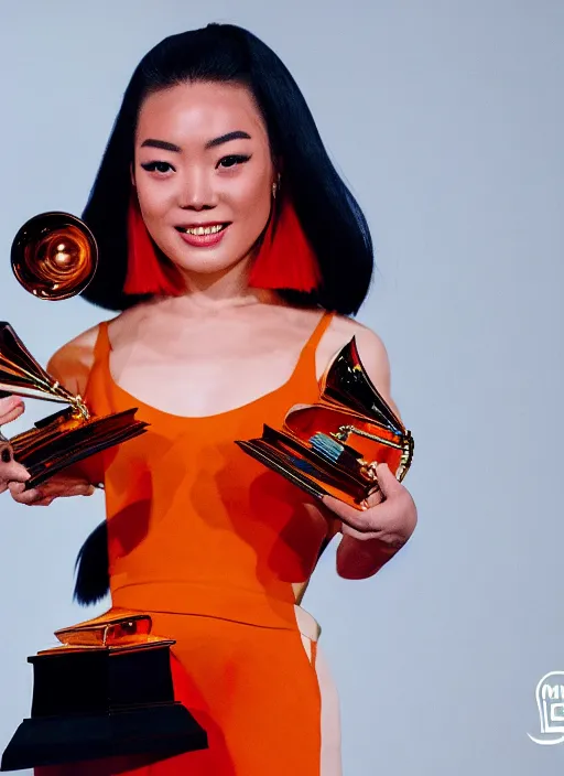 Image similar to rina sawayama winning a grammy award, red weapon 8 k s 3 5, cooke anamorphic / i lenses, highly detailed, cinematic lighting