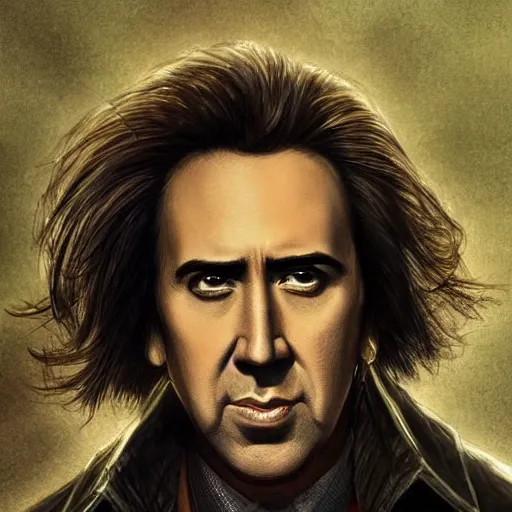 Image similar to nicholas cage as an anthropomorphic pickle, dark-hair, intricate, elegant, highly detailed, smooth, sharp focus, detailed face, high contrast, dramatic lighting, graphic novel, art by Ardian Syaf and Michael Choi