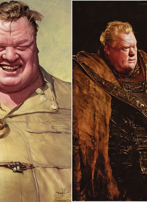 Image similar to kenneth mcmillan as baron vladimir harkonnen in dune, dynamic, by norman rockwell and craig mullins and lawrence alma tadema and nc wyeth and tom lovell, arstation baron character