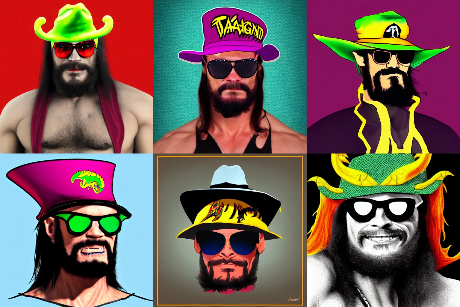 Prompt: Dragon wearing the hat and sunglasses of Macho Man Randy Savage, trending on Artstation