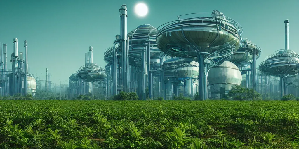 Prompt: giant solarpunk power station, sci - fi, plants, greenery, digital art by beeple