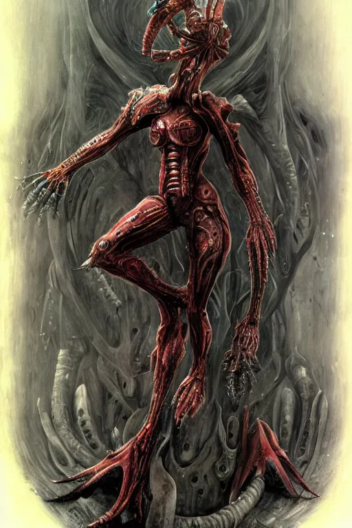 Image similar to portrait of samus metroid by hr giger and wayne barlowe as a diablo, dark souls, bloodborne monster, veiled necromancer lich bride