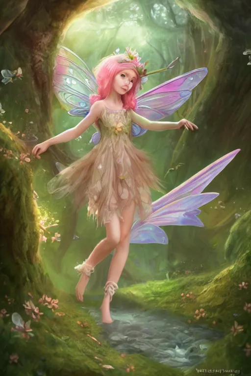 Image similar to a cute and geogerous fairy in the dreamy forest, fantasy, dreamlike, 8 k resolution, hyper detailed, d & d, character design, digital painting, trending on artstation, sharp focus, illustration, art by viktoria gavrilenko, hoang lap, fuji choko, steve zheng,