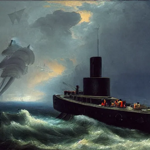 Image similar to submarine seawolf windsor painting by hubert robert detailed