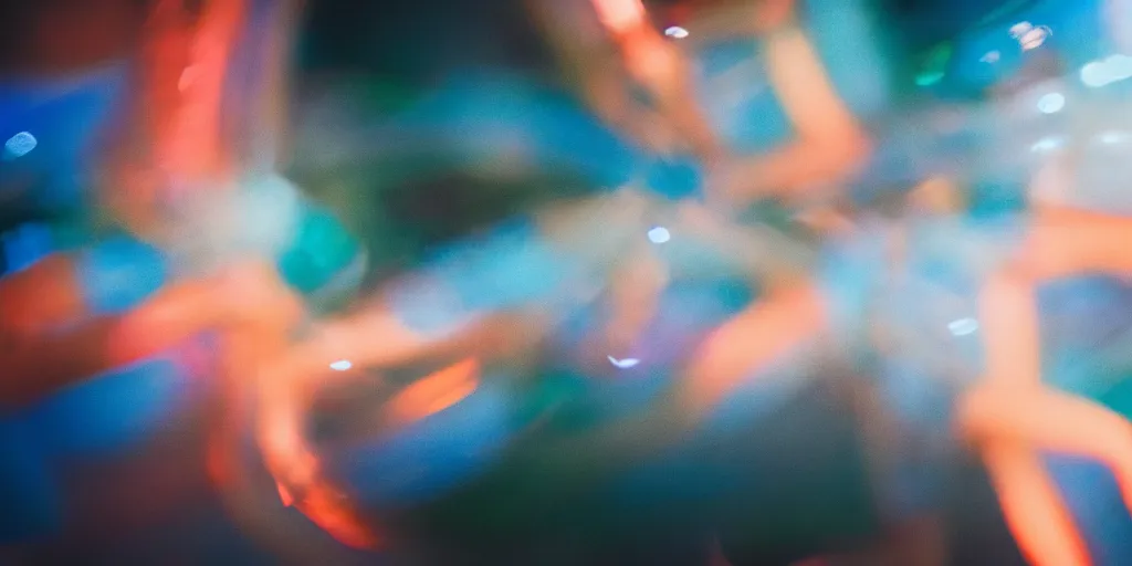 Image similar to a blurry picture of gorgeous human bodies intertwined, long exposure photograph, anamorphic bokeh, orange and cyan lighting, cinematic