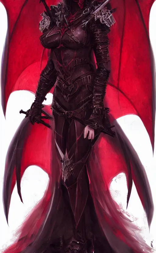 Image similar to Gothic princess in dark and red dragon armor with black wings, artstation trending, cinematic, highly detailded