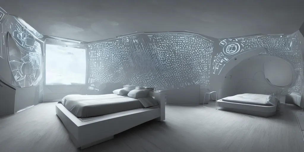 Image similar to infinitely detailed hd photo of a futuristic bedroom by jung yeon min, design, concept art