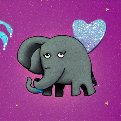 Image similar to an emoji of a cryping elephant with a sparkly background