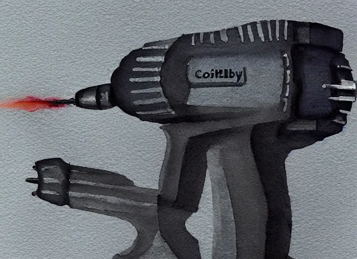 Prompt: concept art of a drill tool, pinterest, artstation trending, behance, watercolor, by coby whitmore, silver, laser light,