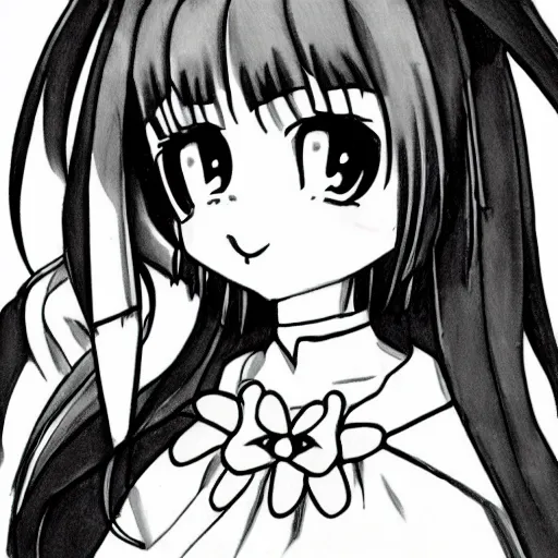 Image similar to Masterpiece black & white portrait of Sakura Kinomoto from Card Captor Sakura drawn by Gunma Kisaragi, trending on pixiv