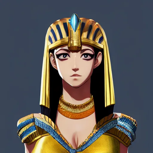 Image similar to portrait of cleopatra the last pharaoh, anime fantasy illustration by tomoyuki yamasaki, kyoto studio, madhouse, ufotable, square enix, cinematic lighting, trending on artstation