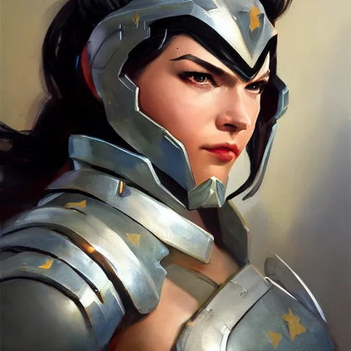 Image similar to greg manchess portrait painting of armored wonderwoman as overwatch character, medium shot, asymmetrical, profile picture, organic painting, sunny day, matte painting, bold shapes, hard edges, street art, trending on artstation, by huang guangjian and gil elvgren and sachin teng
